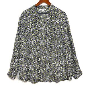 August Max Woman 12W 100% Silk Retro Print Buttoned Top Funky 70s Luxury Costume